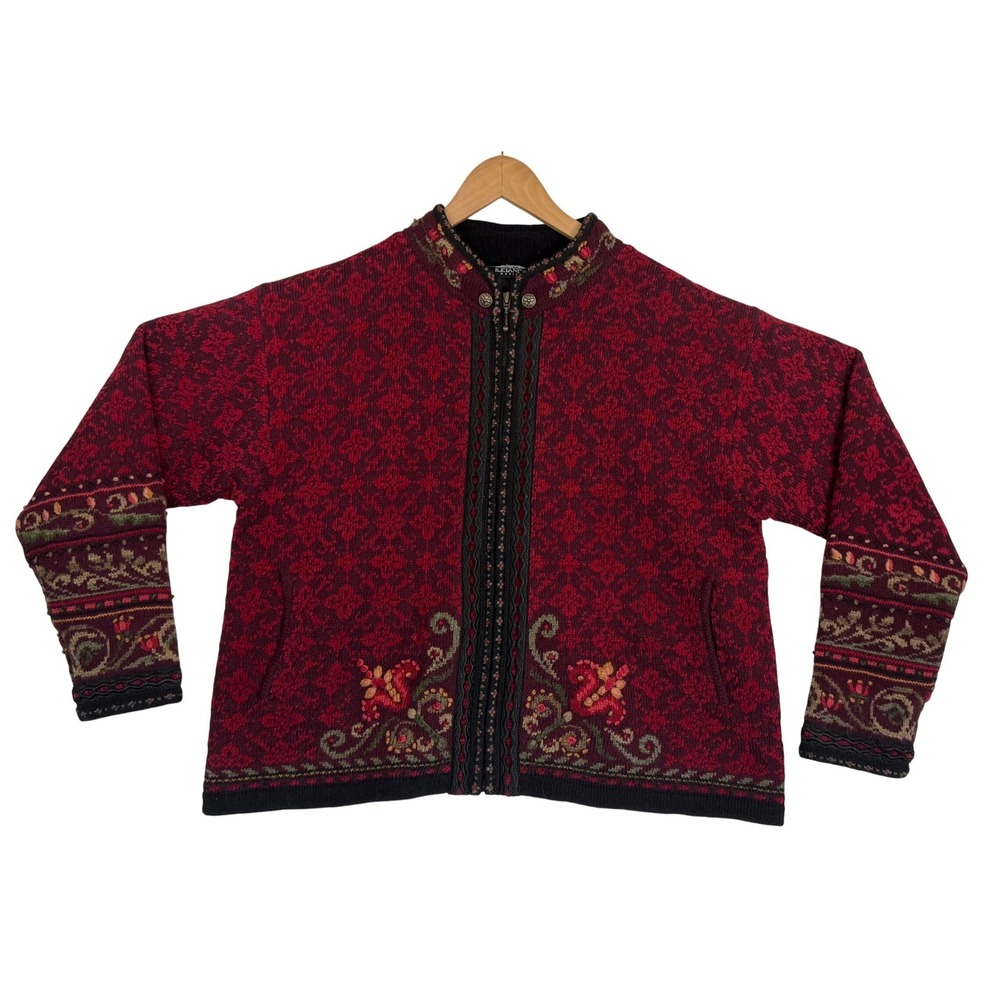 Icelandic Design Wool Cardigan‎ Sweater Jacket Womens XL Lined Knit Full Zip